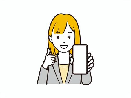 スマホを見せてグッドサインするOL スマホ,スマートフォン,ビジネス,ビジネスマン,ol,携帯電話,グッド,グッドサイン,親指,いいねのイラスト素材