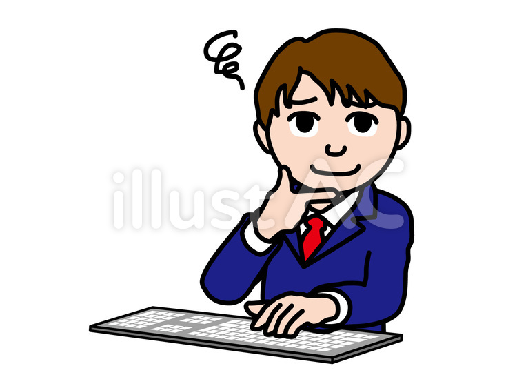 PC操作（896）困ったアゴ斜め男子社 パソコン,困った顔,困ったのイラスト素材