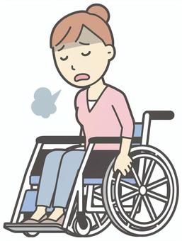  お団子主婦-549-全身 車いす,主婦,ママ,長袖,シャツ,半端袖,お団子,アップヘア,女性,母のイラスト素材
