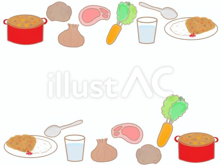 カレーの材料と料理のフレーム カレーライス,フレーム,コピースペースのイラスト素材