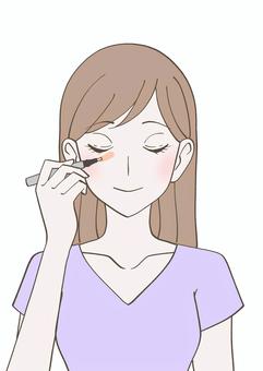 コンシーラーを塗る女性のイラスト コンシーラー,メイク,目元,化粧,コスメ,女性,スティック,ブラシ,美容,綺麗のイラスト素材