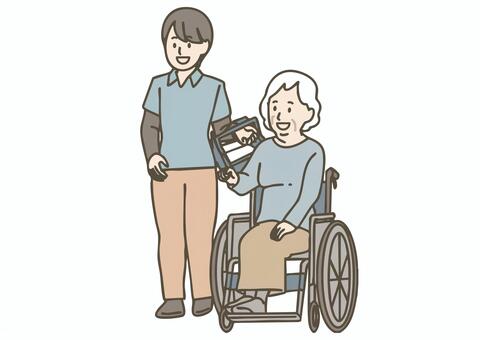 車椅子の高齢者の買い物介助をする介護士 買い物,買い物介助,生活支援,介護士,介護,介助,ヘルパー,ケア,福祉,高齢者のイラスト素材