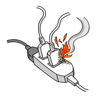 コンセントからの出火 コンセント,出火,火事,ワット,電力,電源,コード,危険,注意喚起,燃えるのイラスト素材