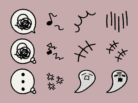 漫画表現のイラスト素材セット_1 マーク,漫画表現,漫画,コミック,吹き出し,ムシャクシャ,無言,音符,歌,鼻歌のイラスト素材