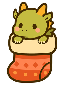 クリスマス靴下　恐竜のぬいぐるみ 恐竜のぬいぐるみ,ドラゴン,恐竜,ぬいぐるみ,プレゼント,靴下,クリスマス,１２月,冬,クリスマスイラストのイラスト素材