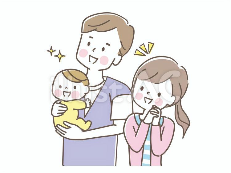 赤ちゃんを抱っこして見上げる 家族,笑顔,赤ちゃんのイラスト素材