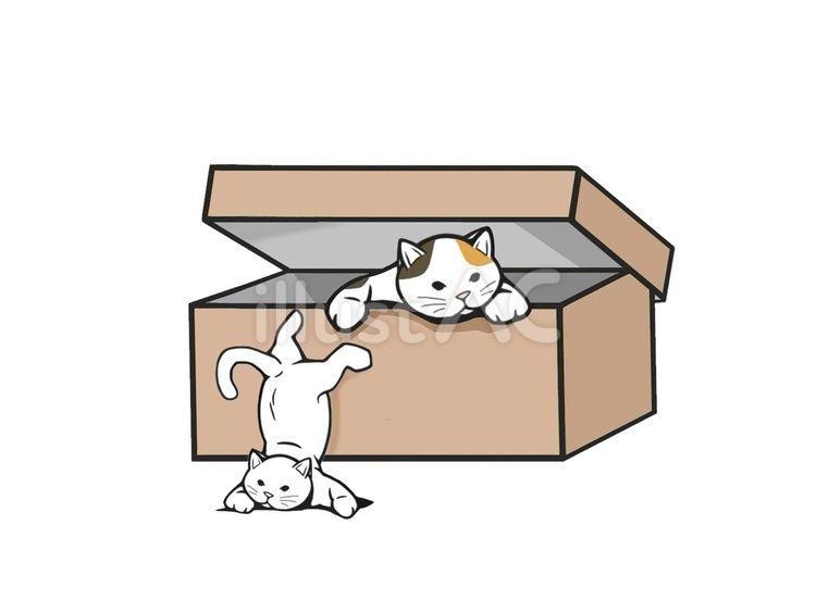 段ボールから出てくる動物の猫(ネコ) 猫,動物,生き物のイラスト素材