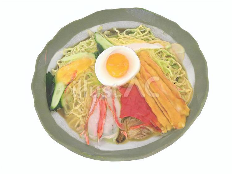 夏の中華料理店ラーメン屋の冷やし中華冷麺 食事,涼しい,食品のイラスト素材