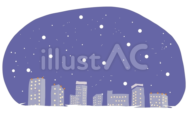 e011雪の日1 風景,手描き,ビルのイラスト素材