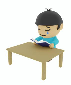A man who was impressed by reading at his desk, A man who was impressed by reading at his desk, machine, moving, male,