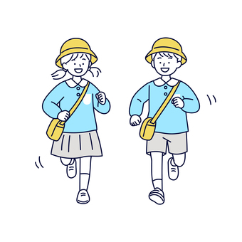 元気に登園する仲良し園児たち 人物,登園,園児,幼稚園,保育園,男の子,女の子,子ども,通園,制服のイラスト素材