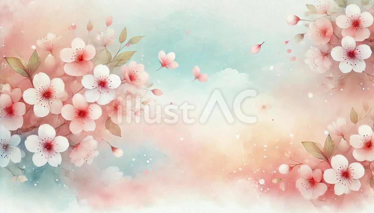 桜の花びらが舞う水彩風背景　春・和風 背景,桜,春のイラスト素材