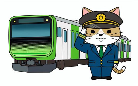 猫車掌と山手線E235系の電車 猫,車掌,山手線,電車,e235系,かわいいのイラスト素材