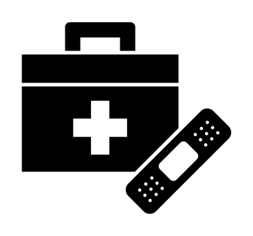 救急箱と絆創膏 救急箱,絆創膏,応急処置,救急,医療,保健,アイコン,物,シルエット,黒のイラスト素材