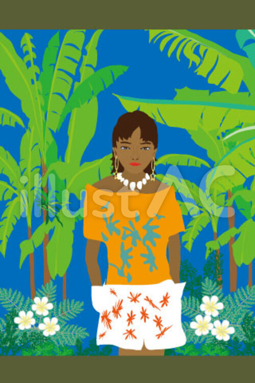 プルメリアの花と女の子の夏の人物イラスト 女性,人物,夏のイラスト素材