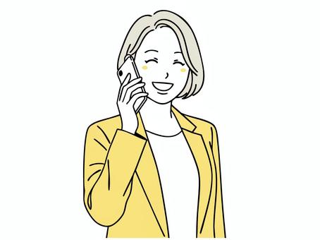 電話をする女性２ 電話対応,案内,人物,仕事,女性,キャリアウーマン,制服,お問い合わせ,シンプル,上半身のイラスト素材