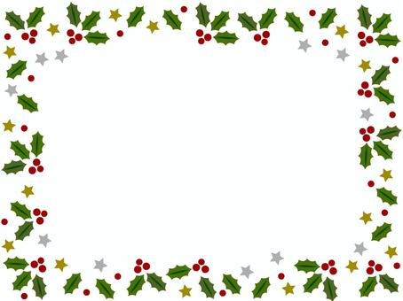 ヒイラギのシンプルなフレーム 背景,壁紙,クリスマス,ヒイラギ,赤い実,星,銀,金,緑,赤のイラスト素材