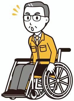  中年作業着(黄)-296-全身 車いす,中小企業,作業着,中年,ビジネスマン,サラリーマン,会社員,ビジネス,社長,男性のイラスト素材