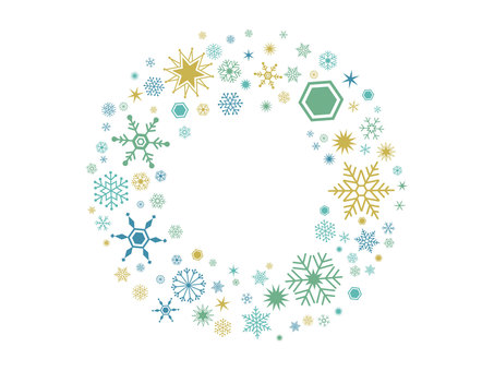 雪の結晶のクリスマスリースのイラスト クリスマスリース,chistmas,christmaswreath,wreath,リース,雪,雪の結晶,結晶,背景,緑のイラスト素材