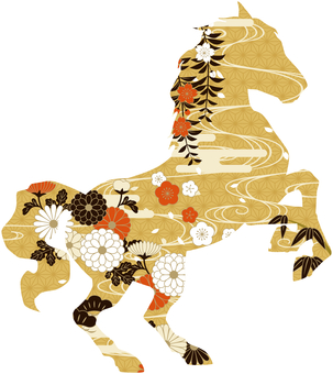 美しい松竹梅菊桜をあしらう馬　金 午年,和,午,和風,和柄,梅,竹,松,菊,桜のイラスト素材