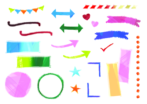 ざらざら絵-手描きフレームと装飾セット ざらざら絵-手描きフレームと装飾セット フレーム,飾り,括弧,チェック,マーク,テクスチャ,背景,手書き,アイコン,枠のイラスト素材