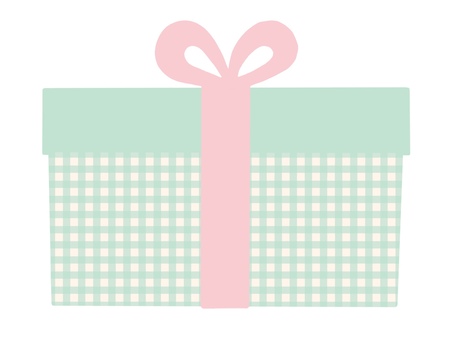 プレゼントのイラスト：淡い緑のチェック プレゼント,箱,イラスト,リボン,水彩,ギフト,ラッピング,贈り物,アイコン,ピンクのイラスト素材