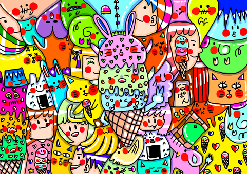 アイスクリーム アイスクリーム,カラフル,キャラクター,スイーツ,食べ物のイラスト素材