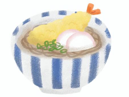 天ぷら蕎麦 蕎麦,天ぷら蕎麦,麺,麺類,天ぷら,蒲鉾,ねぎ,和食,日本食,食べ物のイラスト素材