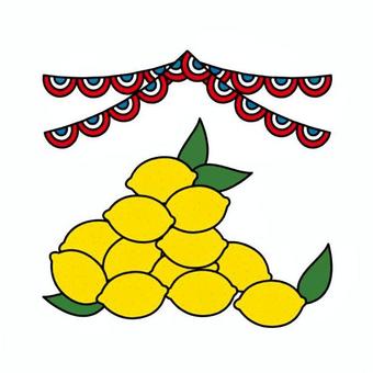 レモン祭（マントン） レモン祭,レモン,山盛り,イベント,ガーランド,果実,黄色,葉,マントン,南フランスのイラスト素材