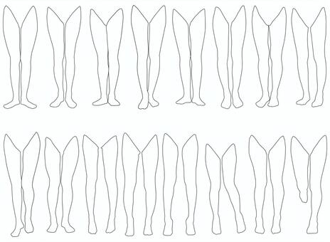 女性レッグモデル輪郭イラスト集p2-13 人体,身体,女性,パーツモデル,レッグモデル,ポージング,脚タレ,脚,つま先,足のイラスト素材