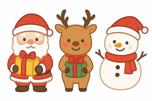 サンタとトナカイと雪だるまのクリスマス