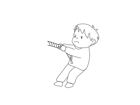 【動作絵】綱を引く男の子 男の子,綱,引く,つなひき,運動会,動作絵,絵カード,子供,言語聴覚療法,療育のイラスト素材