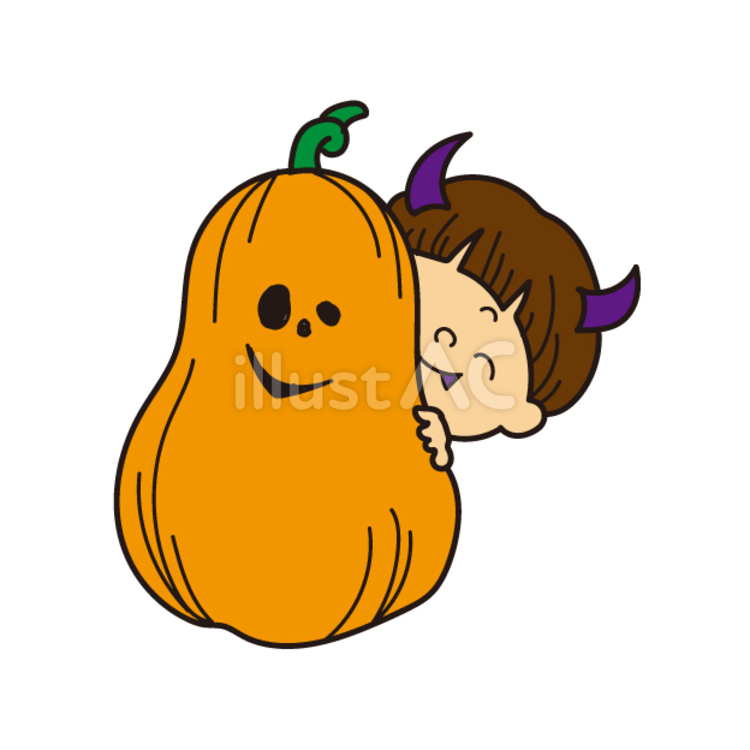 ハロウィン（悪魔の仮装、男の子、ジャックオランタン） ハロウィン,悪魔,仮装のイラスト素材