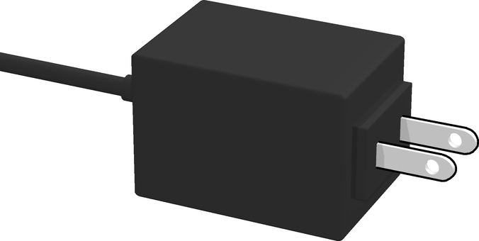 ACアダプター 電化製品,アダプター,acアダプター,電気コード,精密機械,黒色,3dcg,立体,デフォルメ,背景透過のイラスト素材