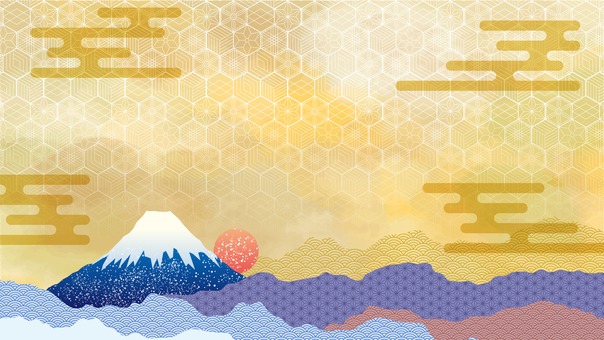 正月背景_富士山と朝日_16:9 正月,背景,富士山,年賀,ビジネス,web,イラスト,ベクター,動画,バナーのイラスト素材