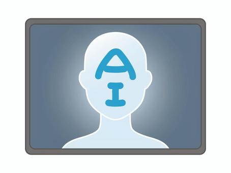 AIイメージとモニター ai,人工知能,イメージ,ai化,人,人型,顔,タブレット,パソコン,ディスプレイのイラスト素材