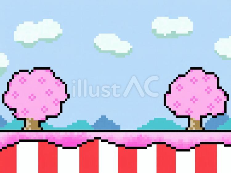 桜と紅白幕のドット絵の背景 春,桜,さくらのイラスト素材