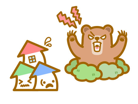 住宅地に出たヒグマ ヒグマ,熊,動物,獣害,住宅街のイラスト素材