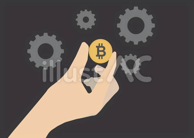 仮想通貨と歯車と手のイラスト 仮想通貨,歯車,手のイラスト素材