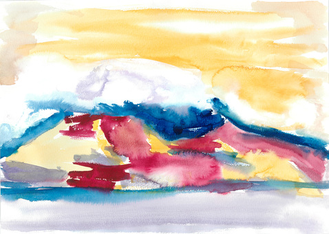 滲んだ桜島 桜島,鹿児島,噴火,山,風景,抽象画,水彩,にじみ,滲む,カラフルのイラスト素材