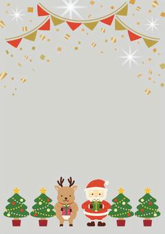 ギフトを持つサンタとトナカイ縦背景_灰色 クリスマス,サンタクロース,背景,フレーム,縦,冬,トナカイ,ツリー,12月,ギフトのイラスト素材