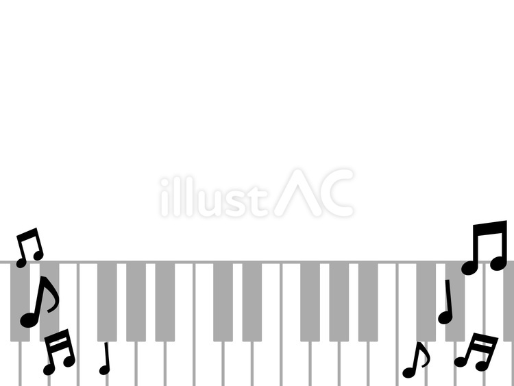 モノクロのピアノの鍵盤と音符フレーム背景 鍵盤,音符,ピアノのイラスト素材
