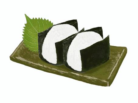 おにぎり（9） おにぎり,皿,おむすび,にぎりめし,握り飯,ごはん,白米,お米,海苔,食べ物のイラスト素材