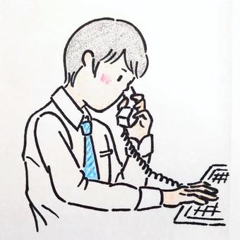 電話する事務員 事務員,総務,人事,コールセンター,電話,パソコン,会社員,職業,仕事,男性のイラスト素材