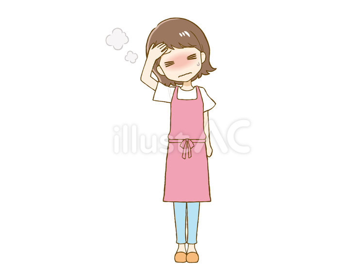 エプロンを着た女性が熱を出している 熱,女,エプロンのイラスト素材