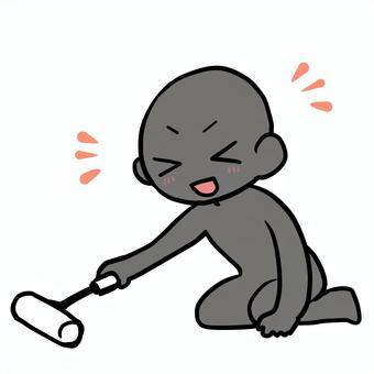 コロコロをかける笑顔のシルエット人物 シルエット,コロコロ,掃除,笑顔,わくわく,趣味,家事,清掃,にこにこ,楽しいのイラスト素材