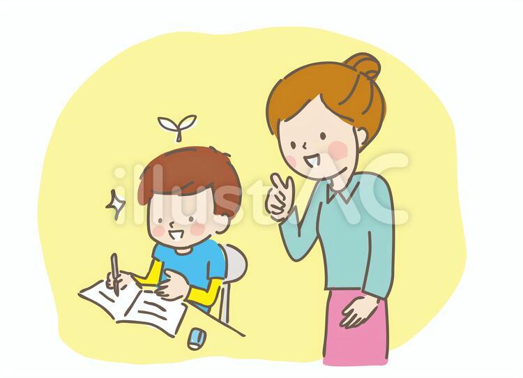 勉強する男の子と教える先生 勉強,男の子,先生のイラスト素材