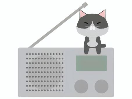 ラジオ_猫 ラジオ,猫,はちわれ,動物,かわいい,防災のイラスト素材