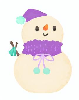 【水彩風手描き】かわいい雪だるま２（紫） ゆきだるま,雪遊び,外遊び,スノーマン,冬,雪,紫,パープルのイラスト素材