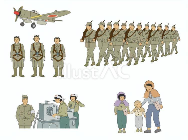 戦争と戦時下の生活 戦争,日本兵,市民のイラスト素材
